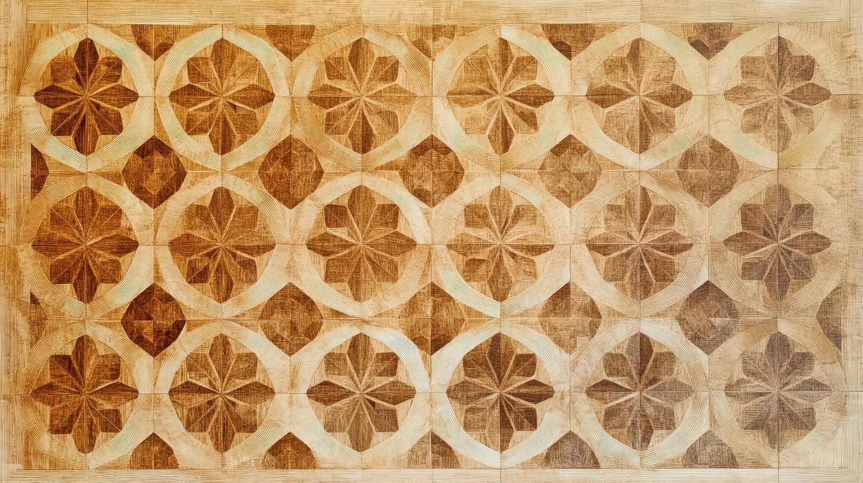 Intricate Wooden Floor Pattern Design Showing Geometric Shapes photo
