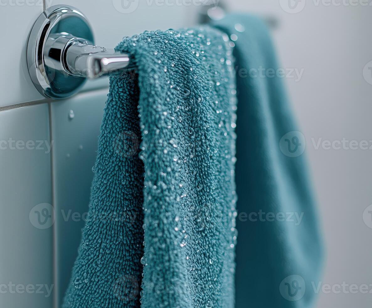 A towel hanging on a towel rack photo