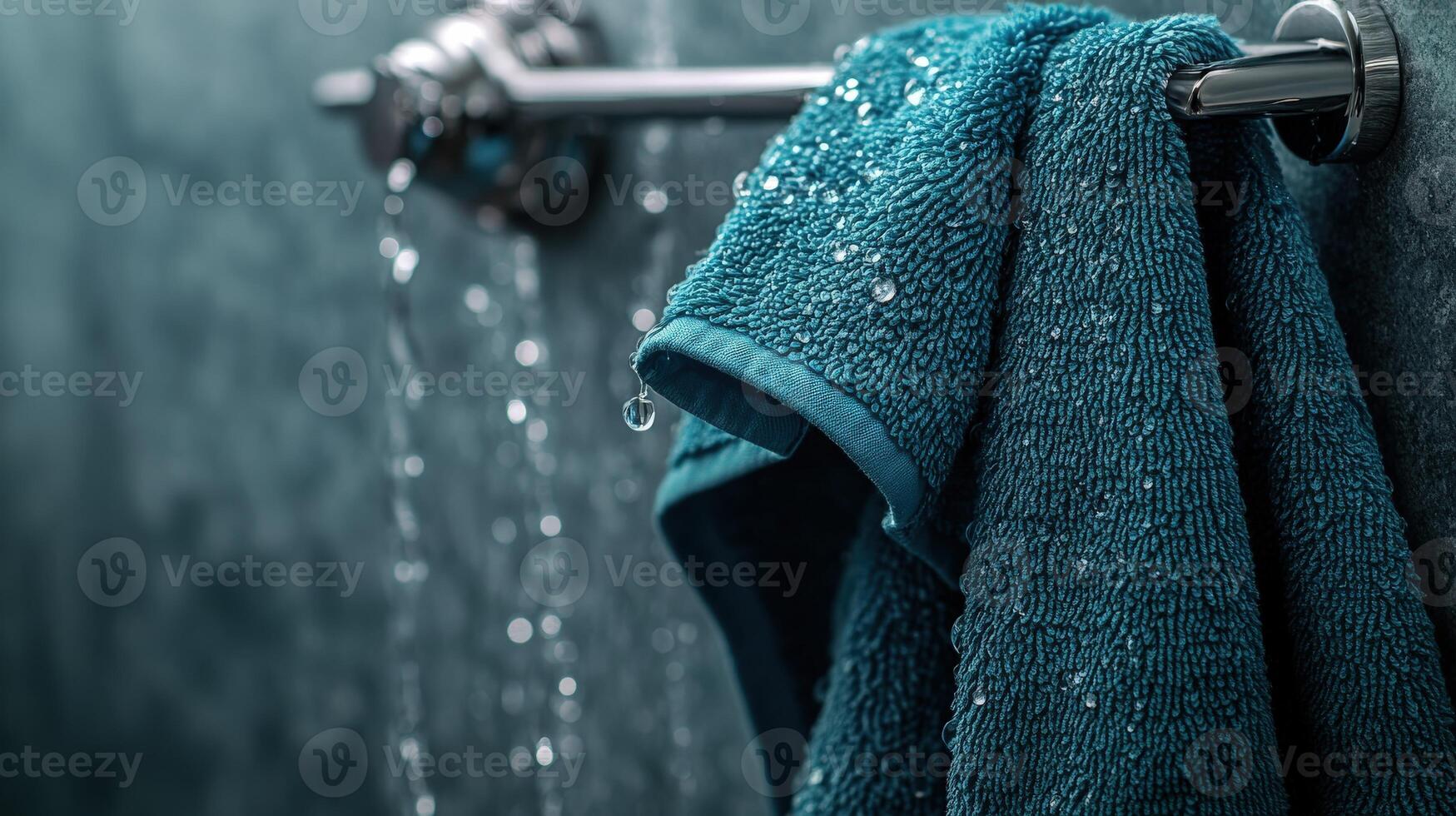A towel hanging on a shower head photo