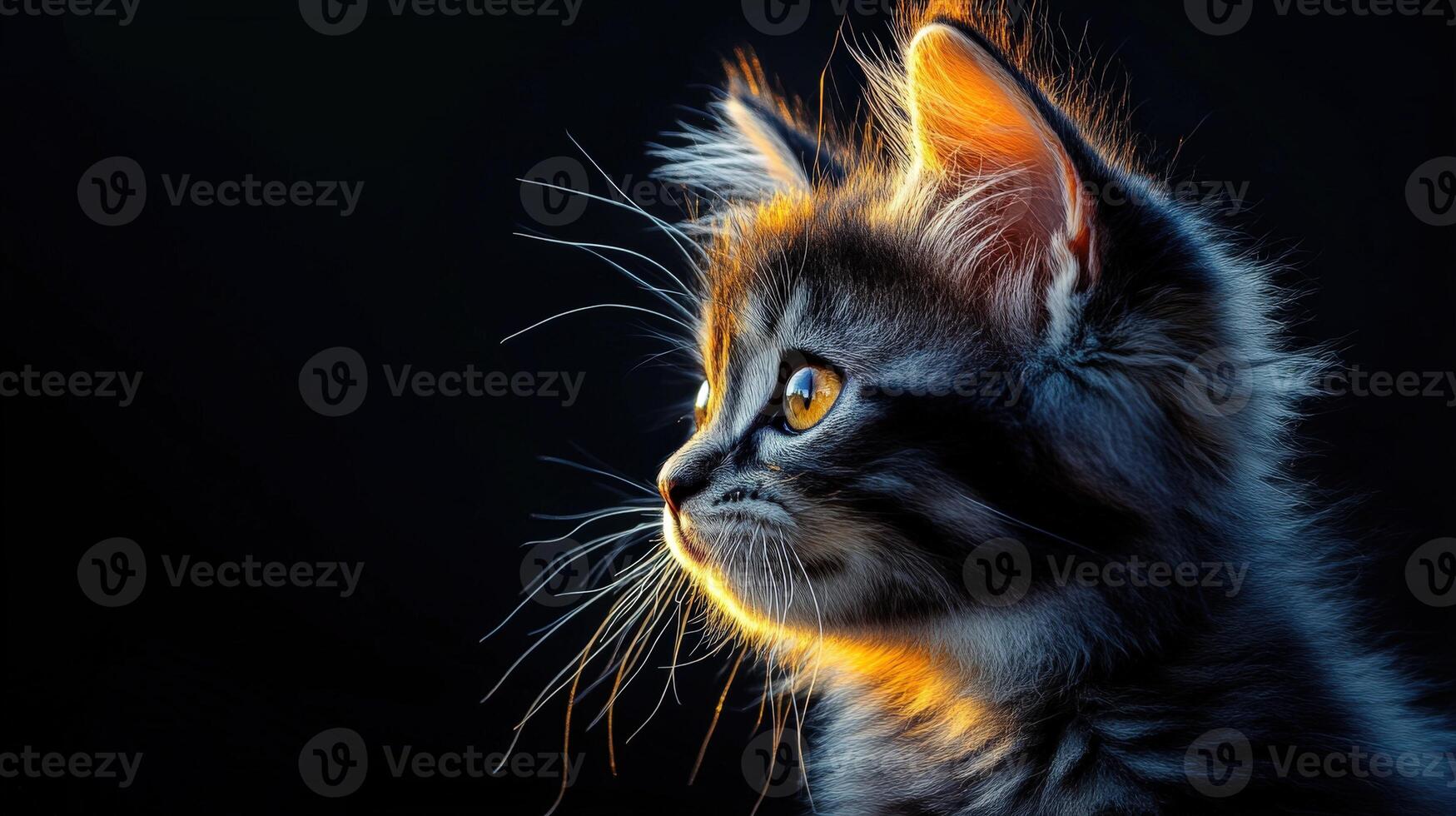 Adorable kitten gazes curiously with bright eyes and fluffy fur photo