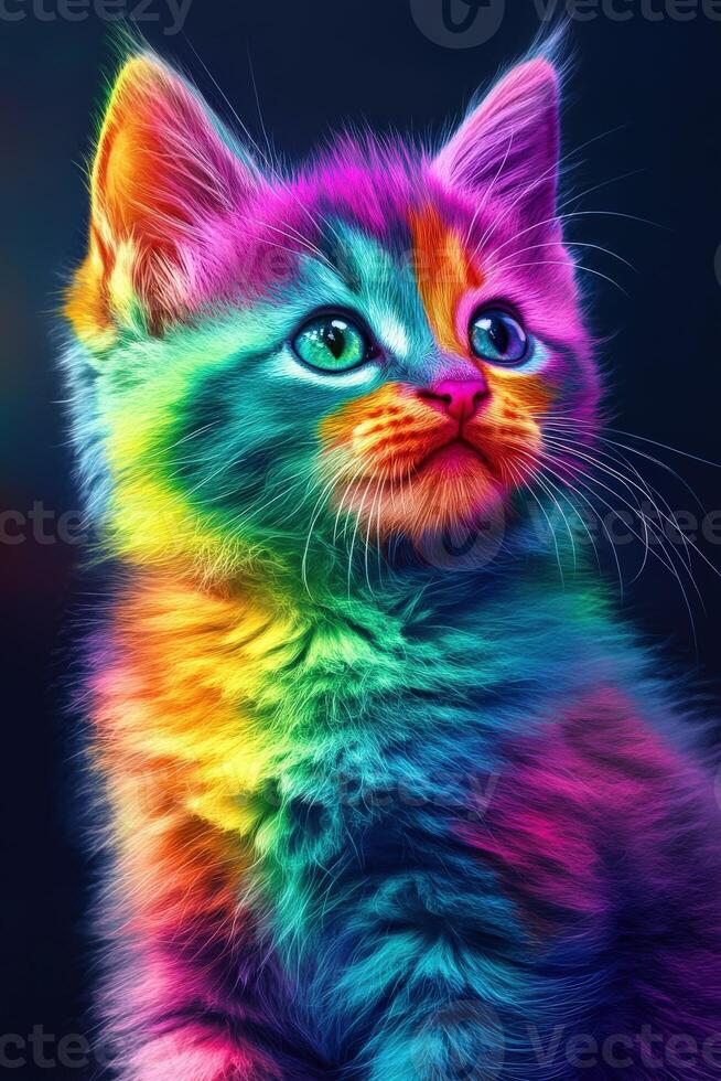 Colorful kitten with vibrant fur displaying a magical appearance photo