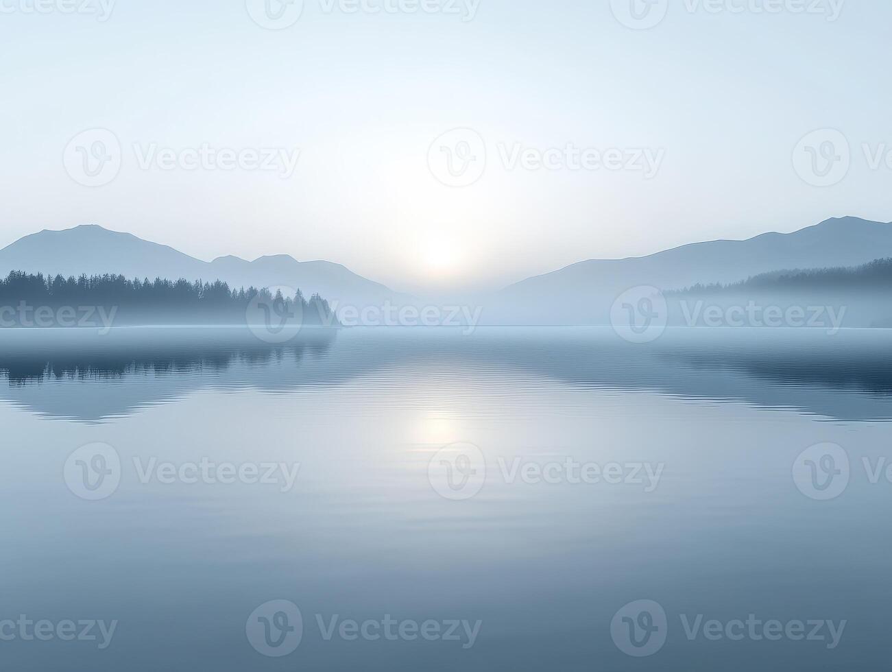 A lake with trees and mountains in the background photo
