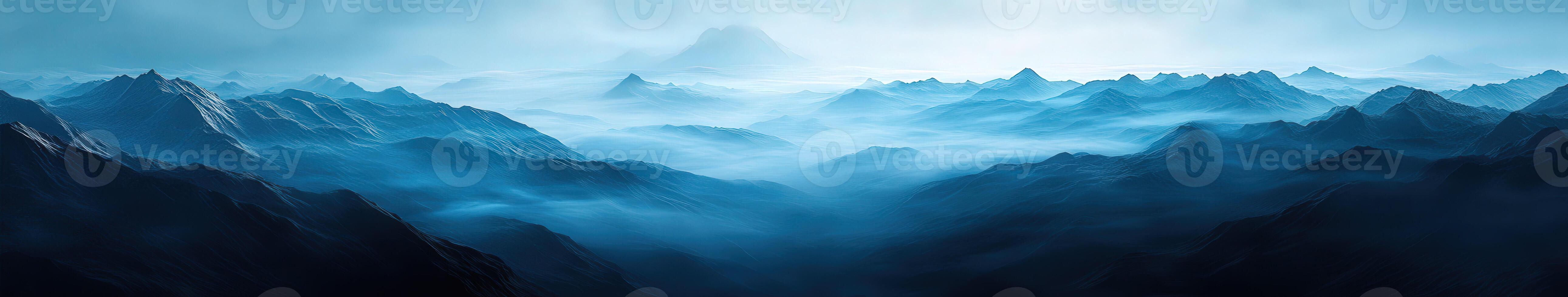 Fog blankets mountains creating a serene and mystical landscape photo