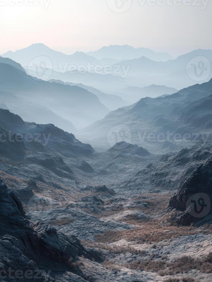 Gog in nature surrounded by tranquil fog at dawn in the mountains photo