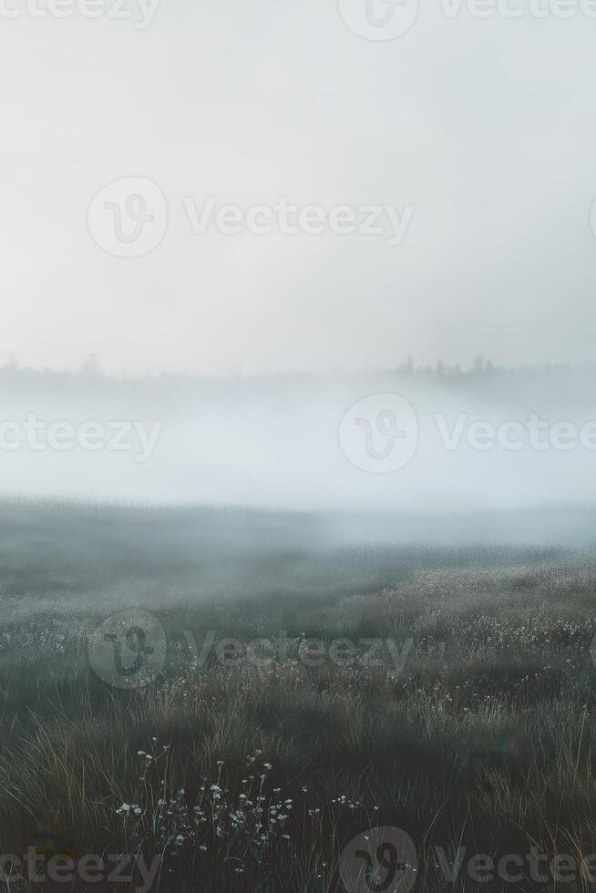 Fog rolling over a tranquil meadow at dawn in nature photo