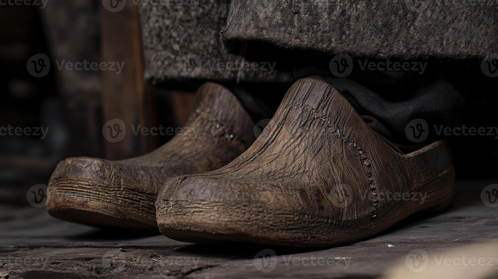 Clogs resting on rustic wooden floor in traditional setting photo