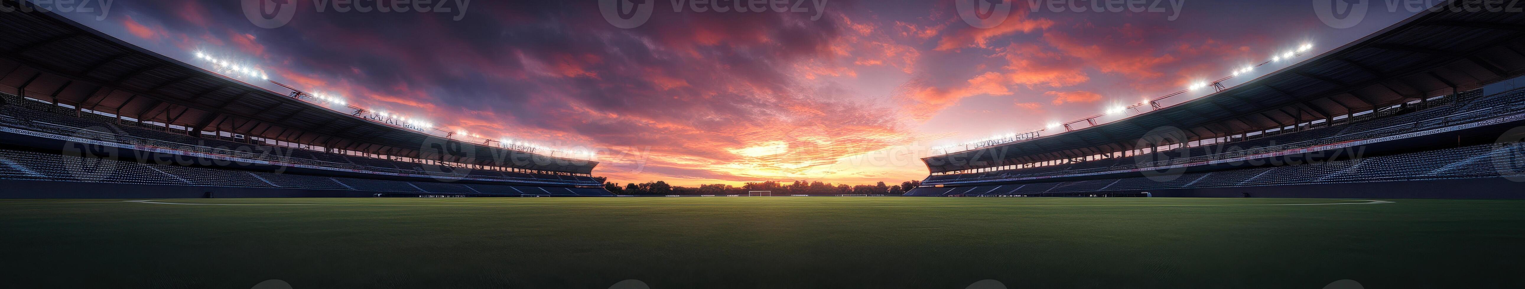Beautiful sunset over a stadium filled with vibrant colors photo