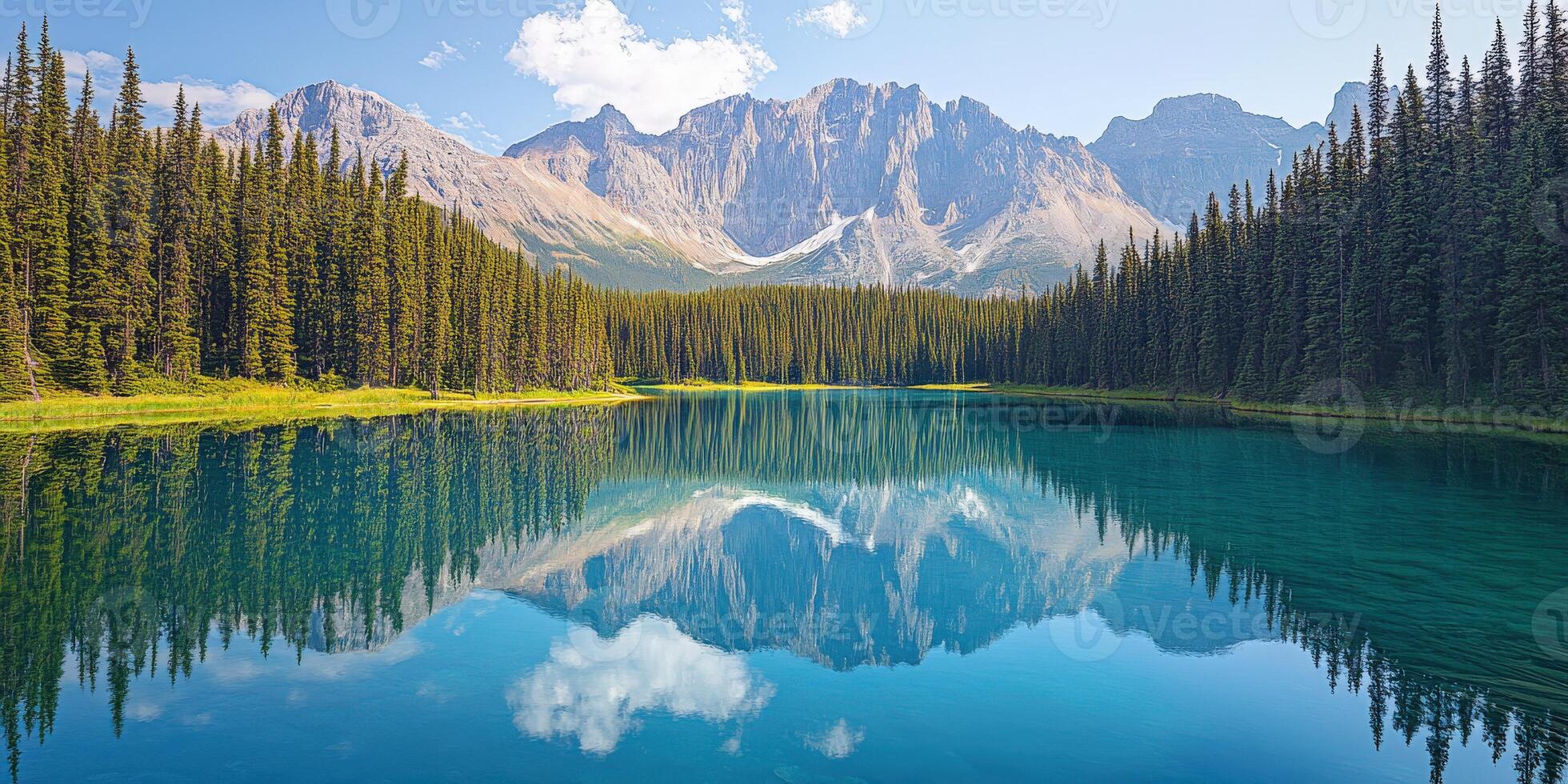 Nature reflecting on calm water photo