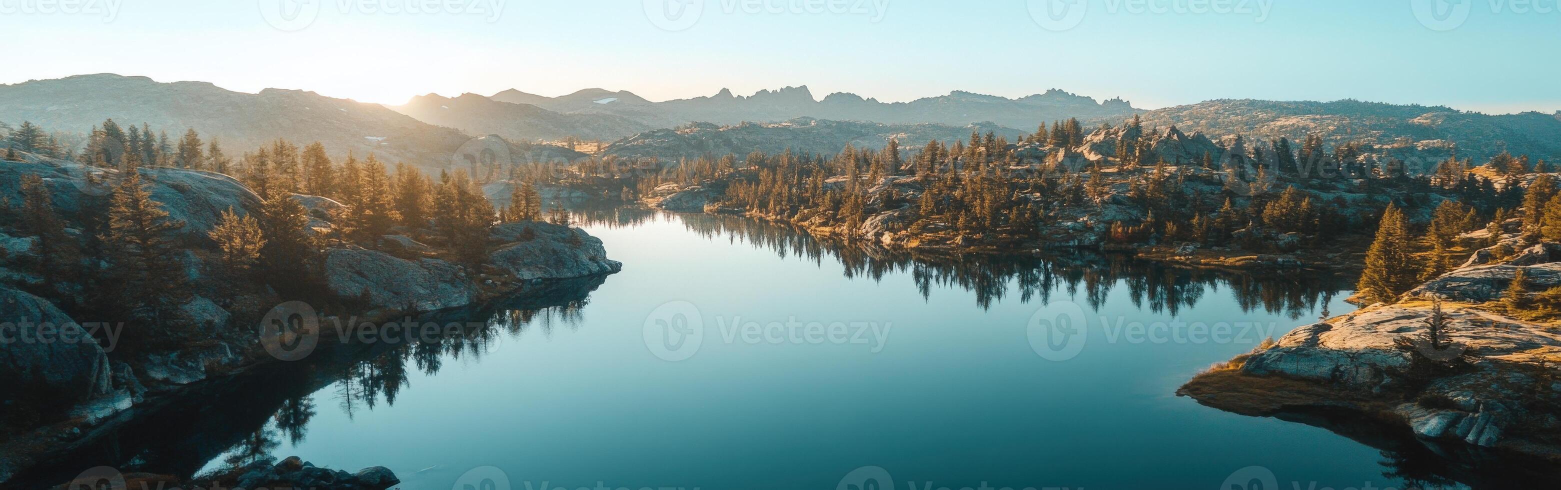 Tranquil lake at sunrise photo