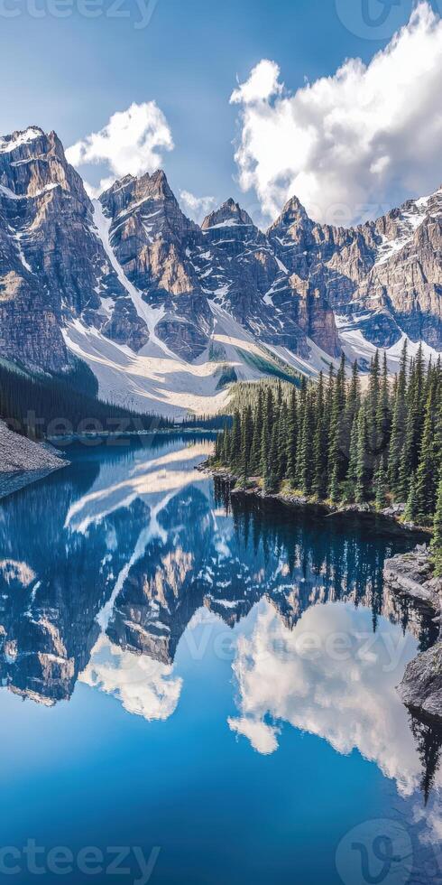 Mountain reflection on tranquil lake photo