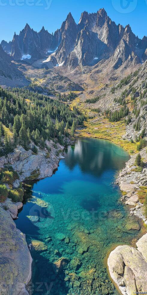 Stunning mountain lake view photo