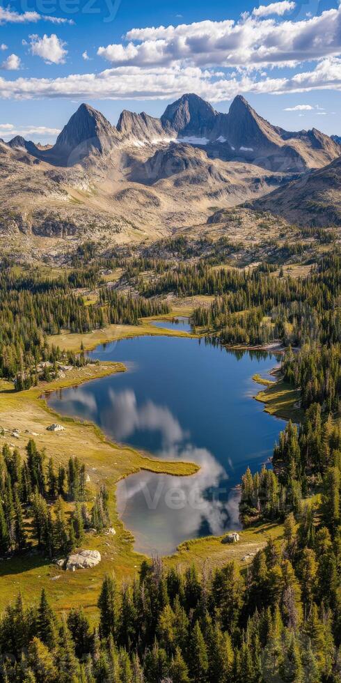 Majestic mountain landscape with lake photo