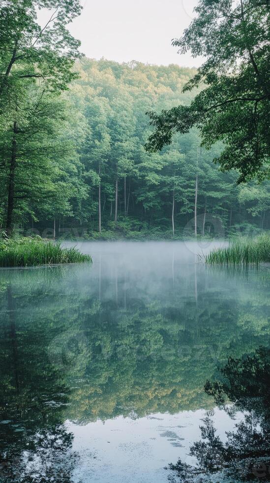 Calm morning at the serene lake photo