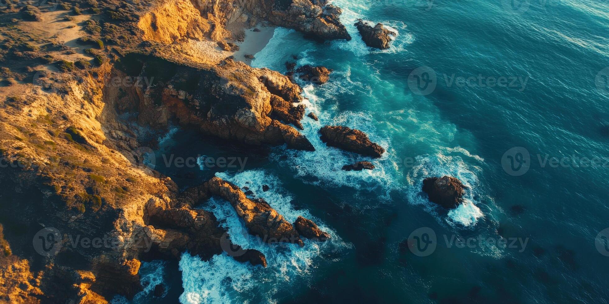 Aerial view of the ocean and cliffs in big sur, california photo
