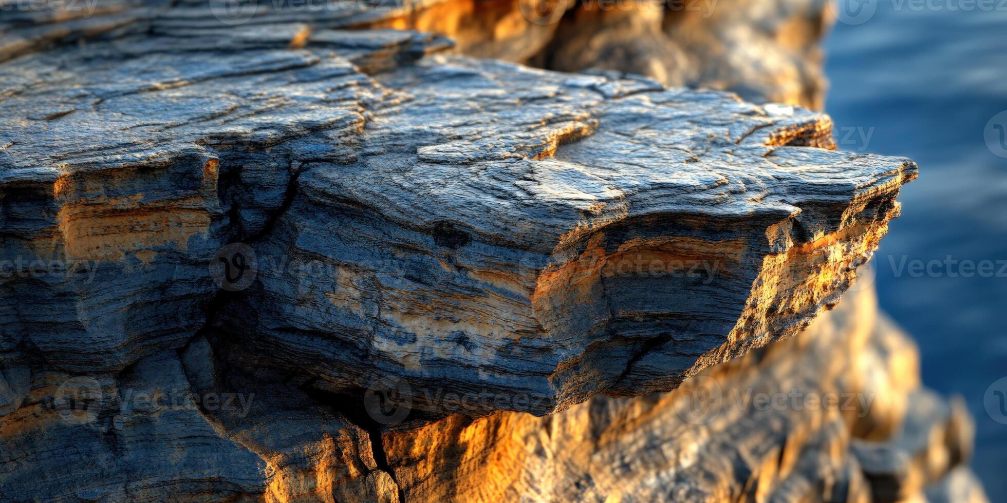 Textured rock formation by water photo