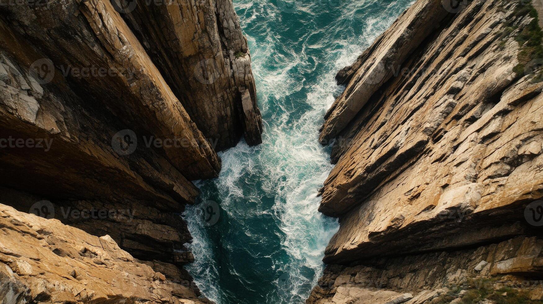 A view of the ocean from above the edge of a cliff photo
