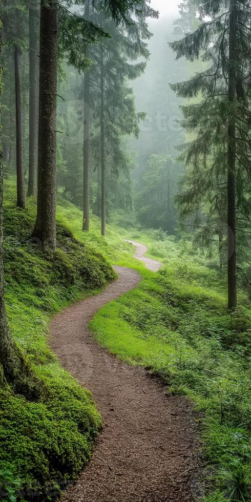 Winding path through serene forest photo