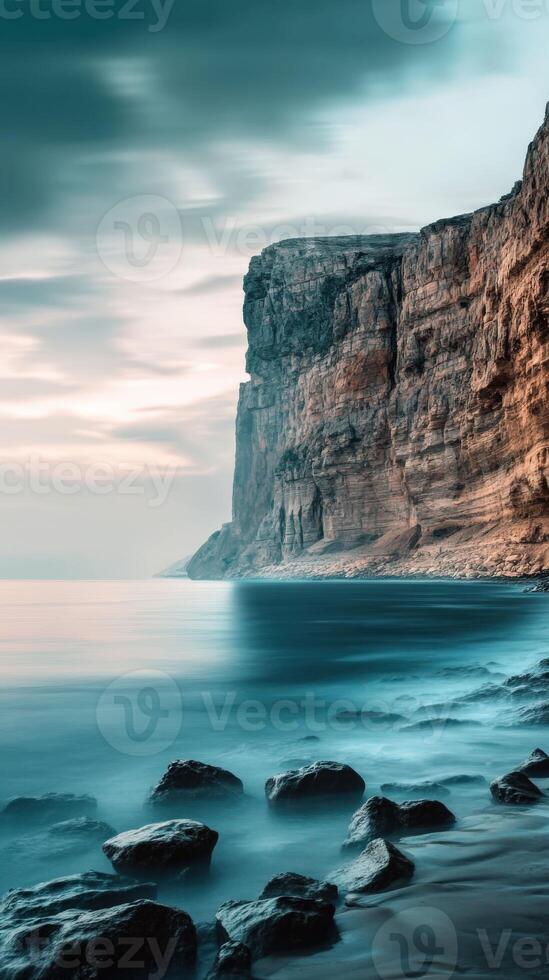 Coastal cliffs under a cloudy sky photo