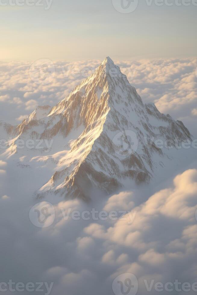 A mountain is seen above the clouds in this image photo