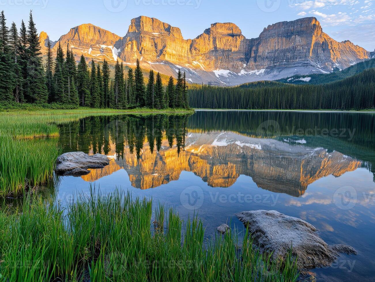 Stunning mountain reflection in water photo