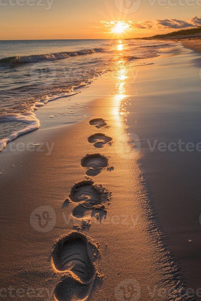 Sunset footprints on the beach photo