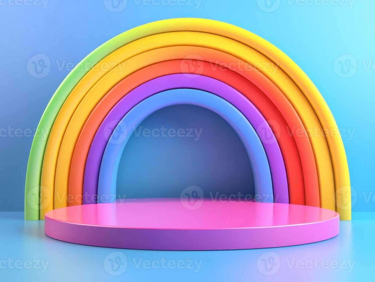 3d render of a colorful rainbow on a blue background photo