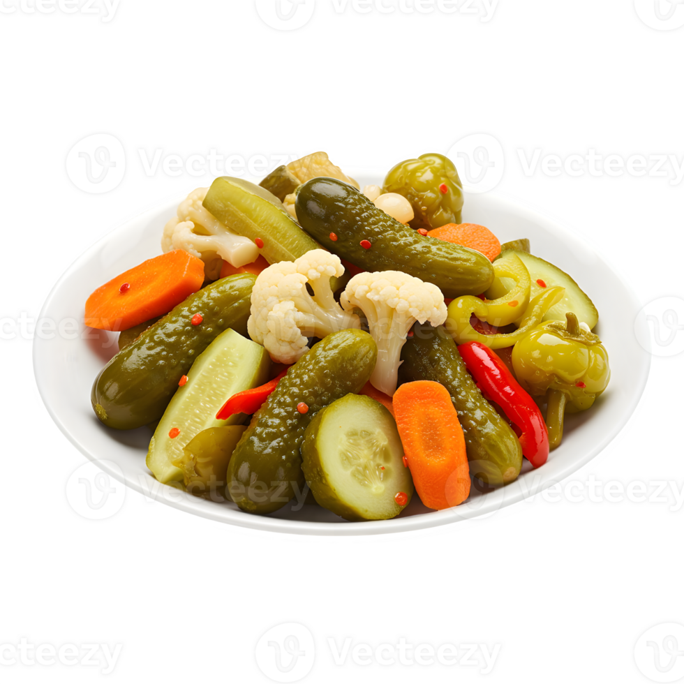 Mixed veggie pickles on a plate, great for fermenting and eating healthy png