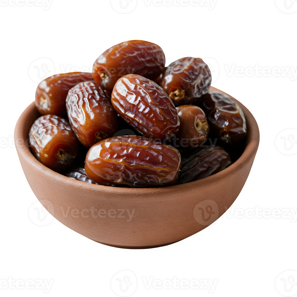 Bowl of dried dates. Pitted dates ready to enjoy. Ideal food for Ramadan. png