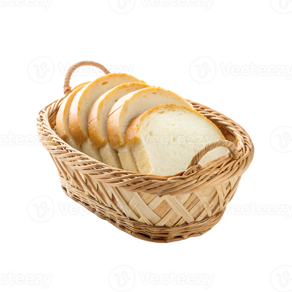 Freshly Sliced Bread in a Rustic Woven Basket png