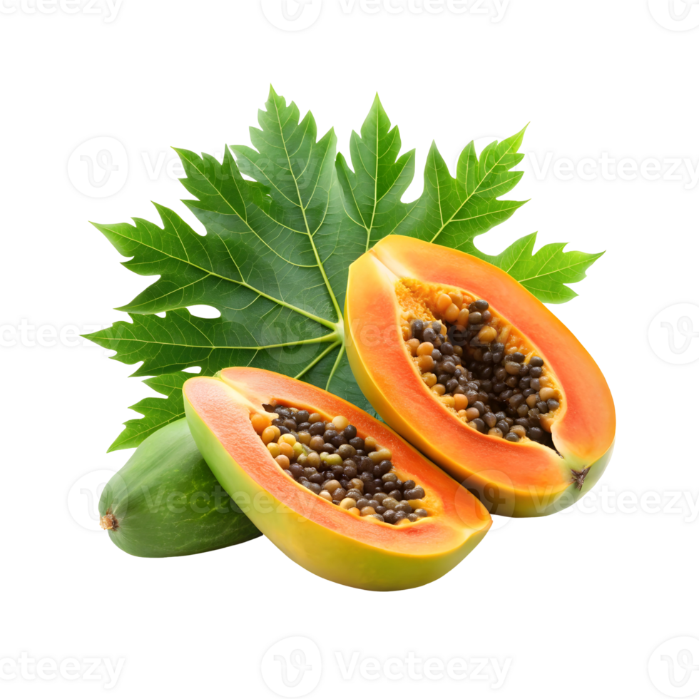 Fresh and Ripe Papaya, sliced with seeds, tropical and exotic fruit png