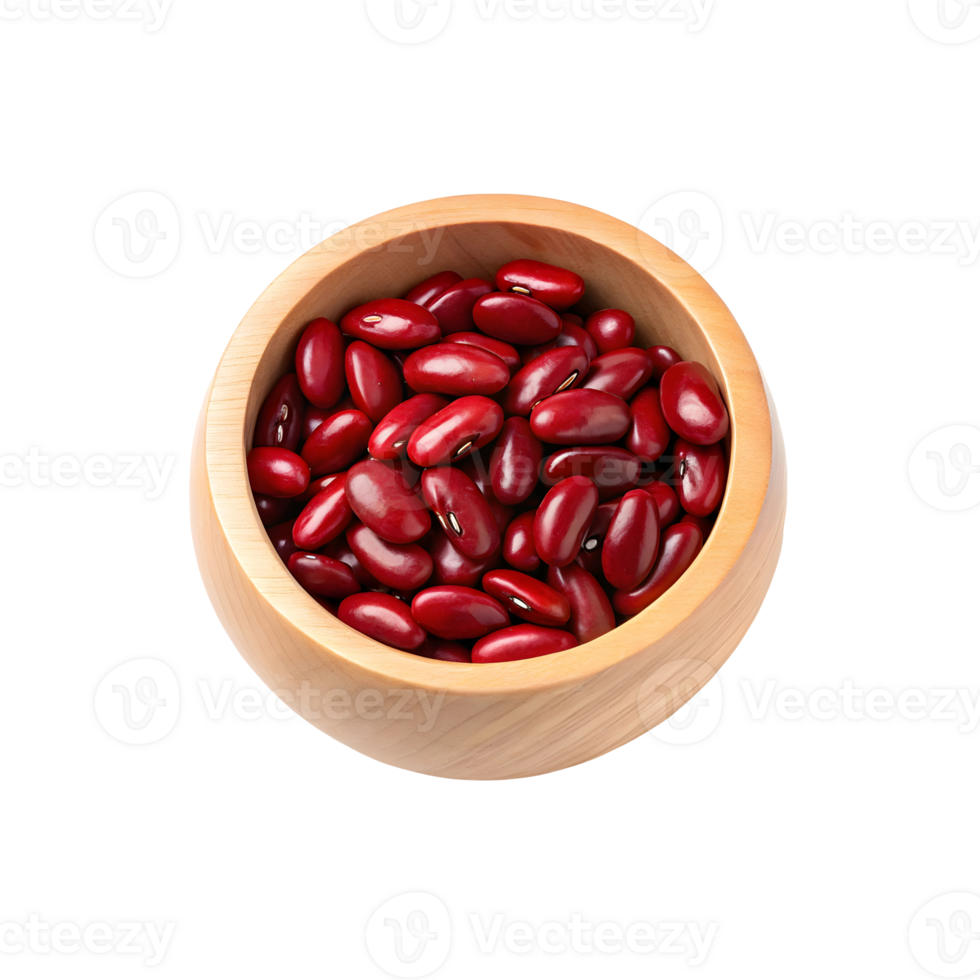 Top-Down View of a Wooden Bowl Filled with Red Kidney Beans png