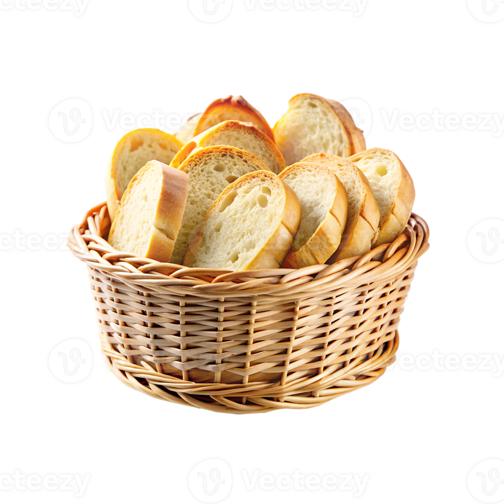 Freshly Sliced Bread in a Round Woven Basket png