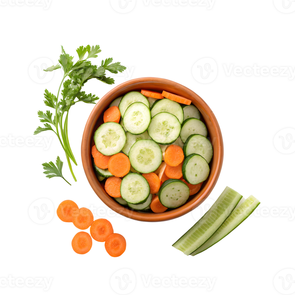 Fresh and Vibrant A Bowl of Crisp Cucumbers and Carrots png