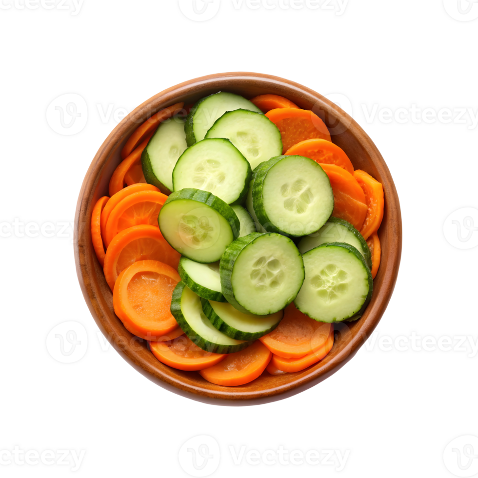 Fresh and Vibrant A Bowl of Cucumbers and Carrots png