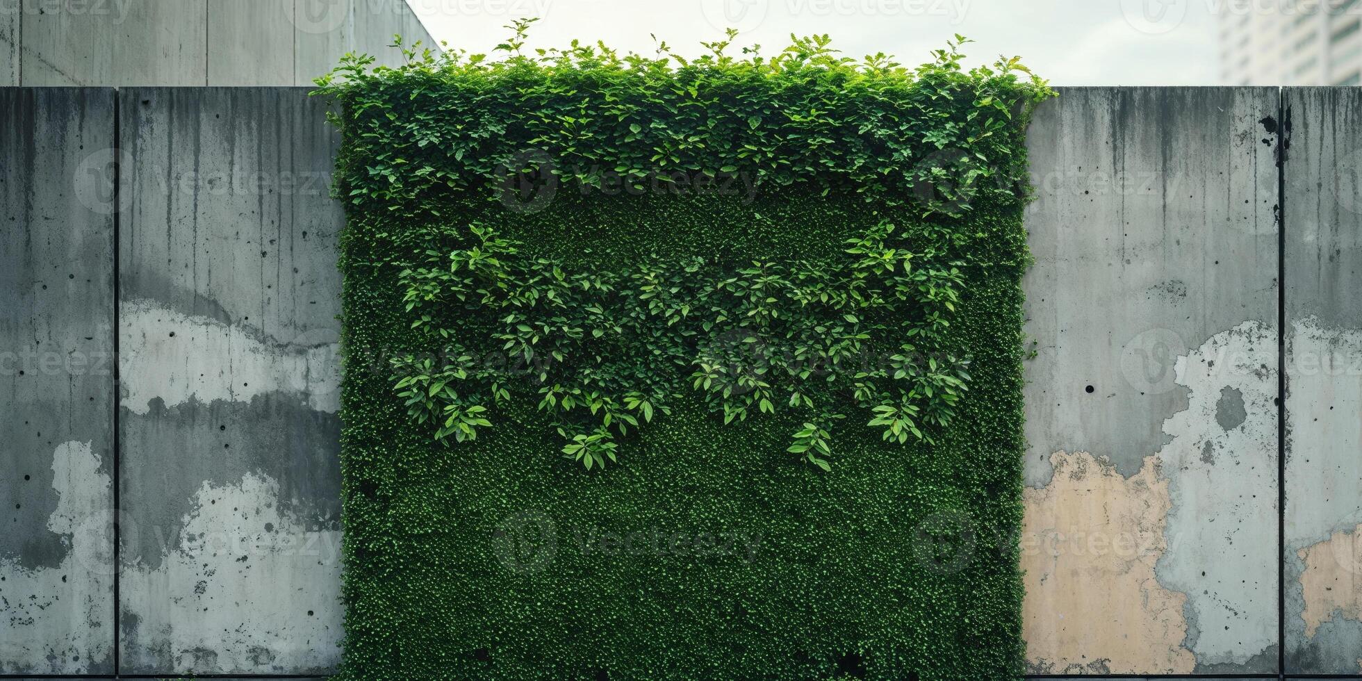 Green hedge wall concrete fence urban background. photo