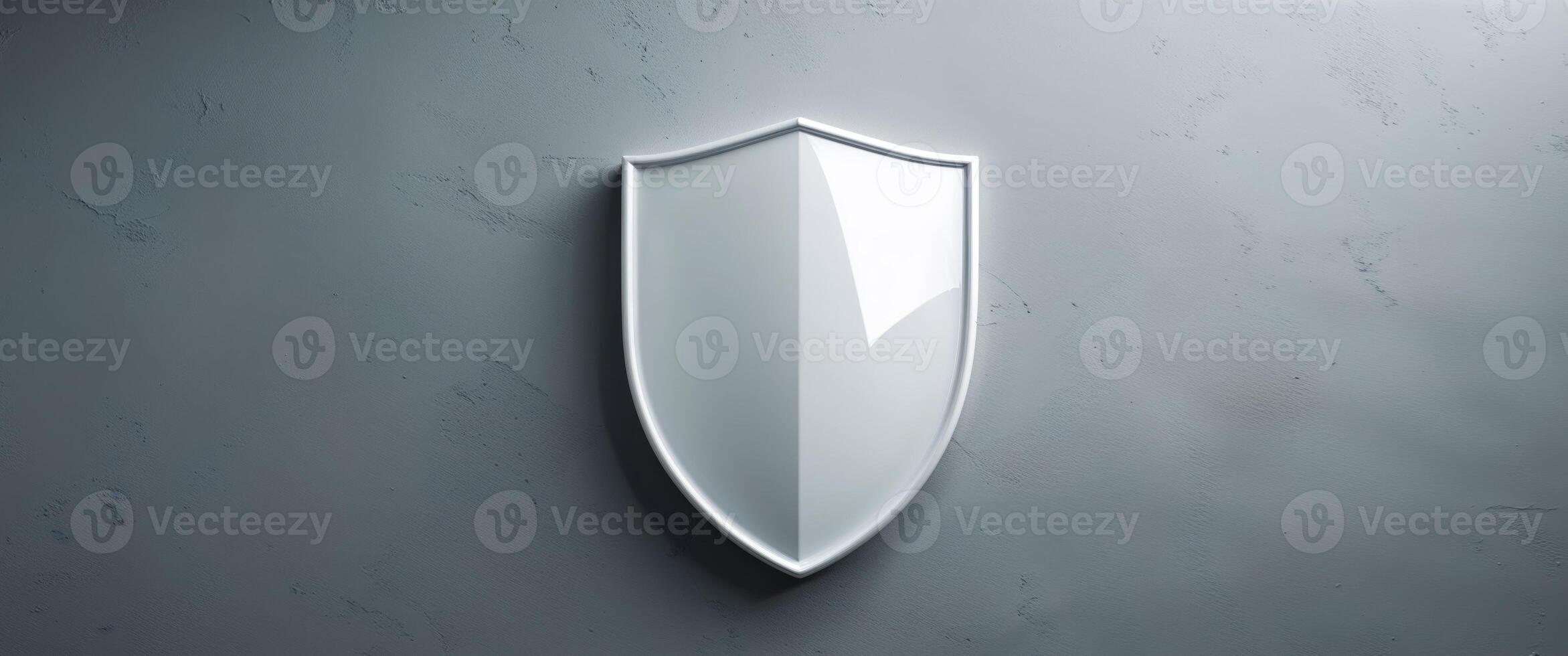 White Glossy Shield on Gray Textured Background photo