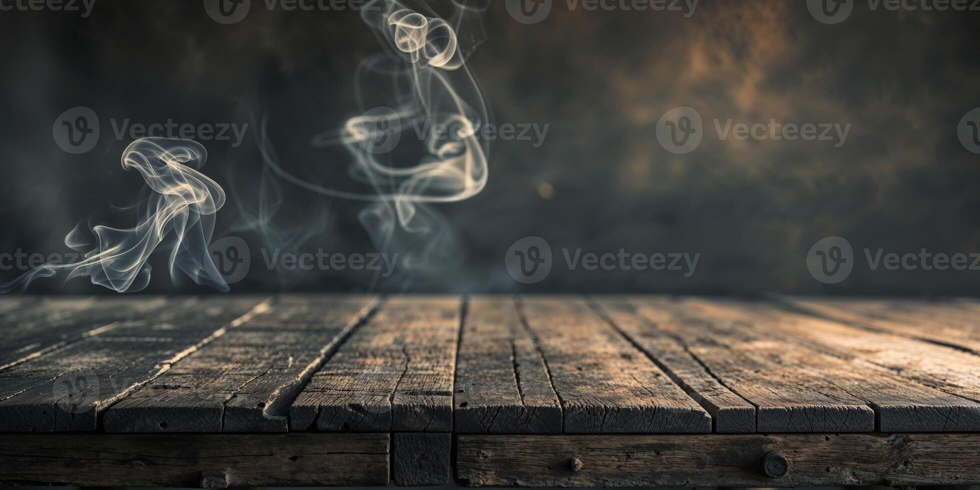 A wooden table with smoke coming out of it photo