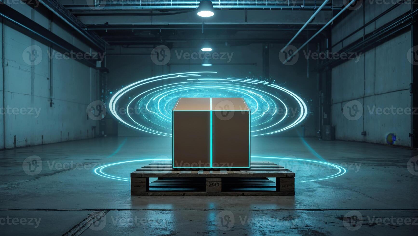 A box sitting on a pallet in a warehouse photo