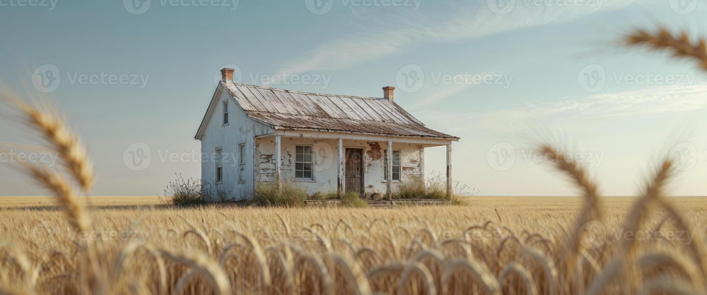 An old house in a field of wheat photo