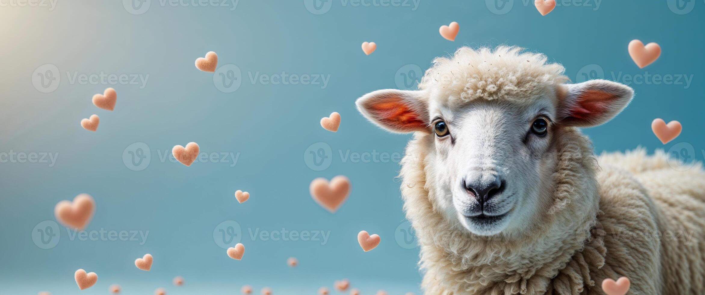 A sheep with many hearts in the air photo