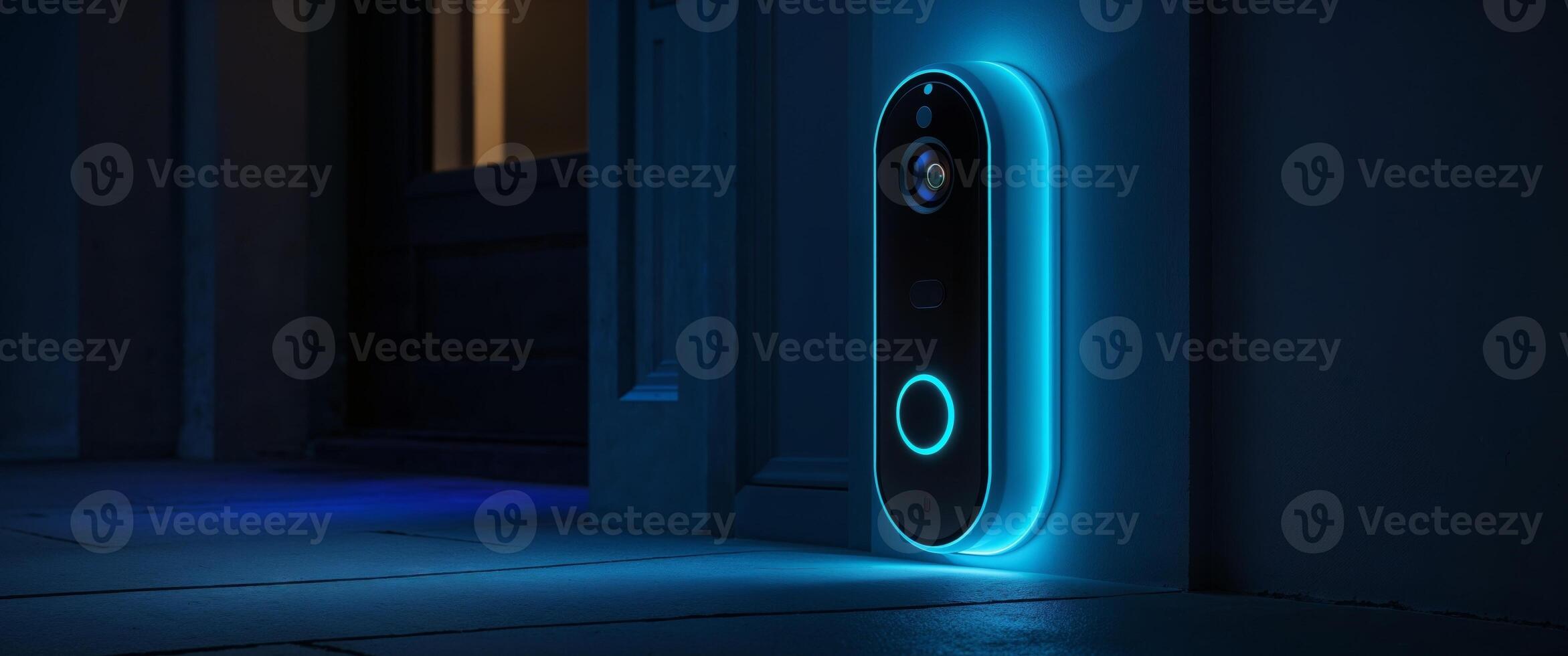 A smart doorbell with a glowing light on it photo