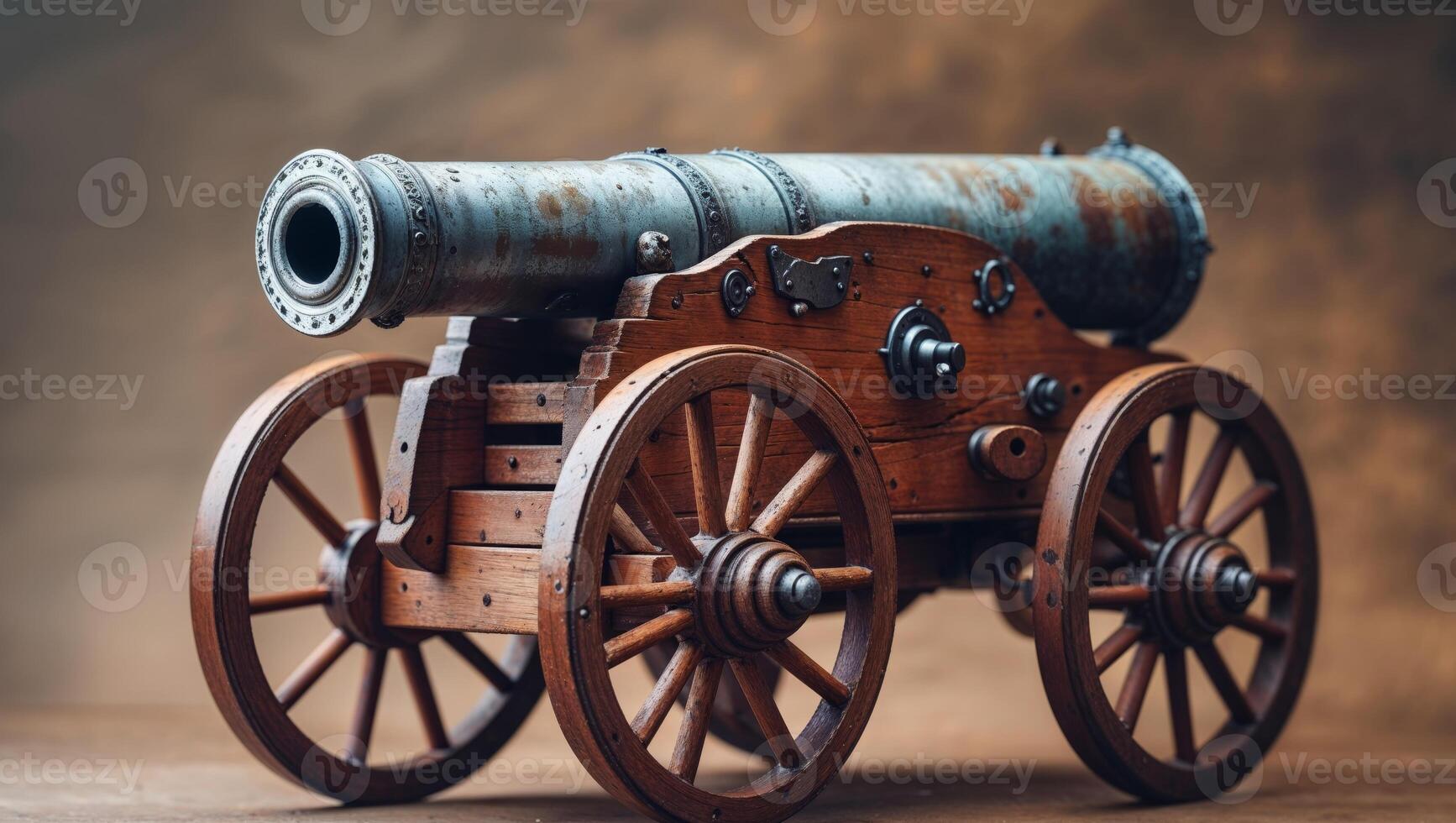 An old cannon on a wooden cart photo