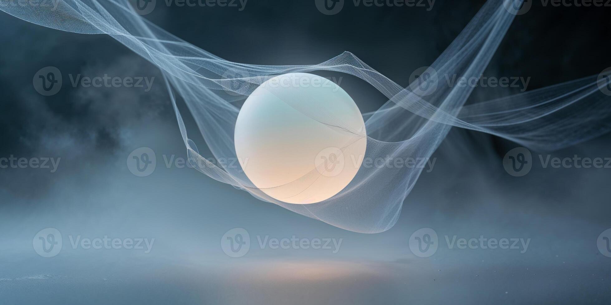 Glowing Orb of Intertwined Threads Illuminated in Dark Setting photo