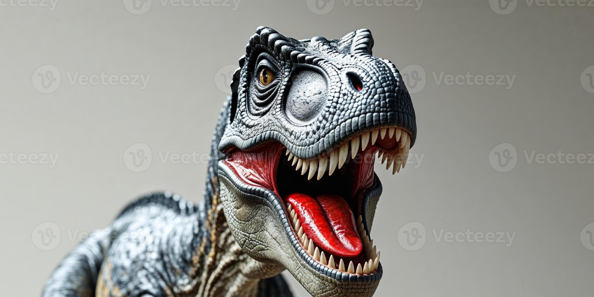 A dinosaur with a mouth open and red tongue. photo