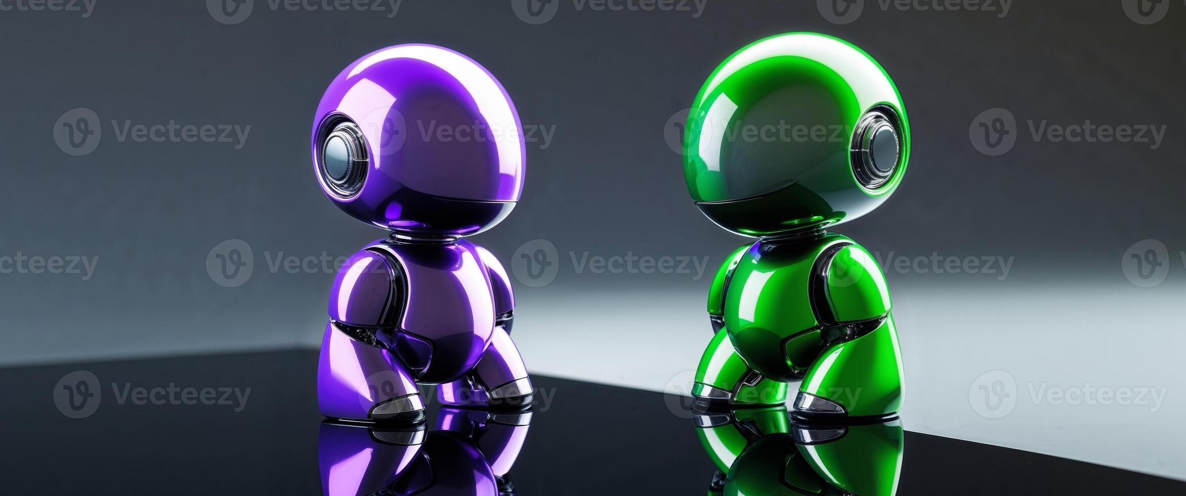 Two robots are standing next to each other photo