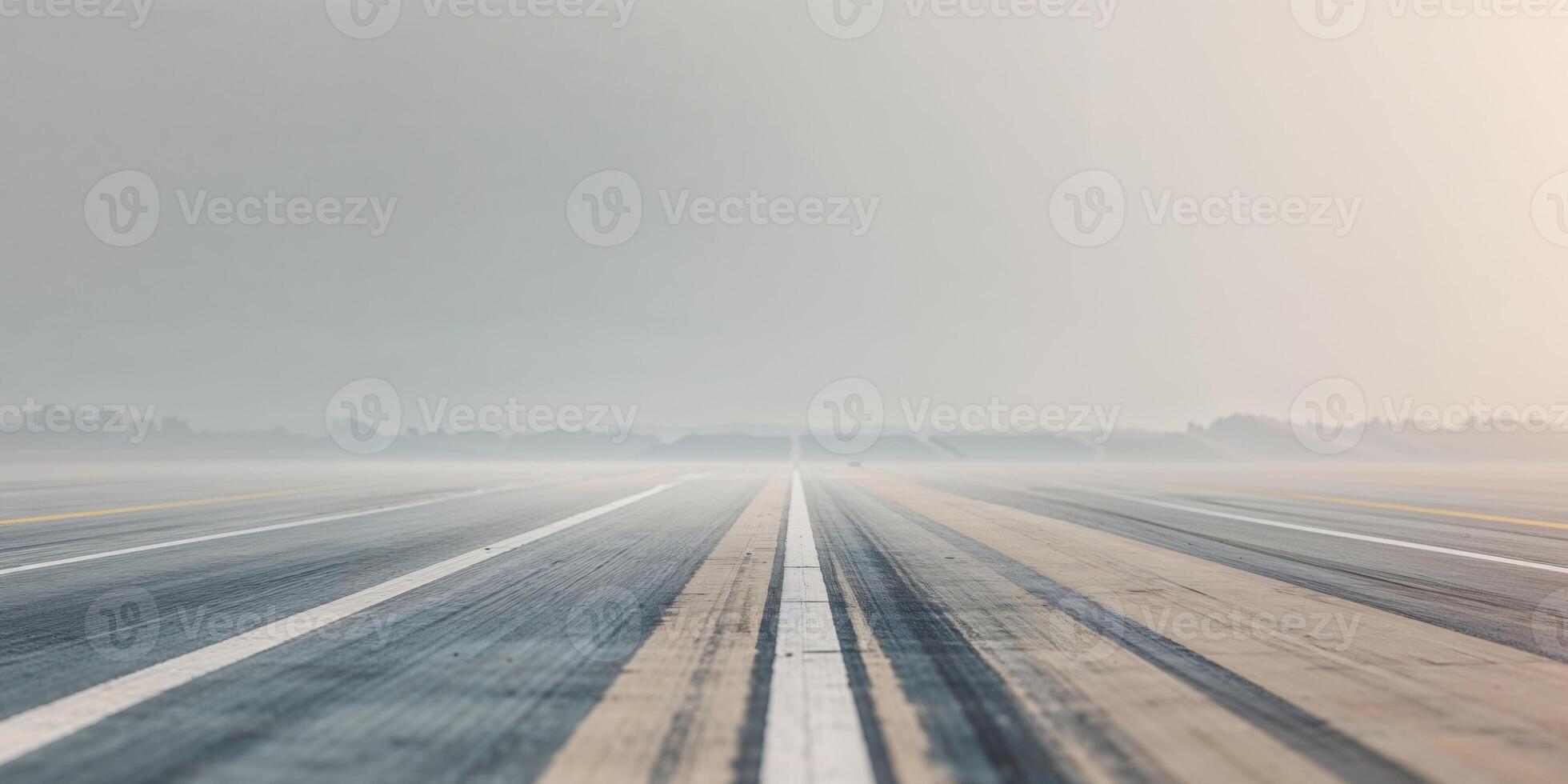 An empty runway with a foggy sky photo