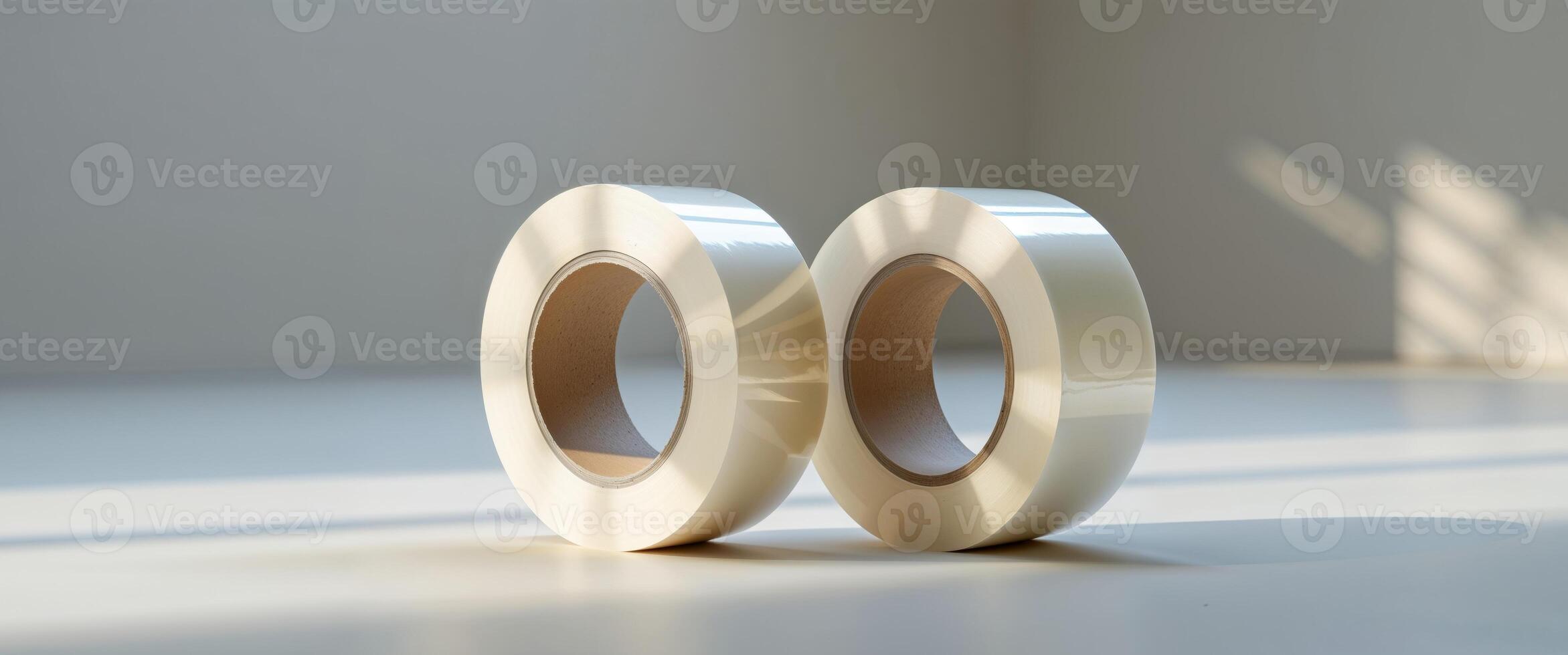 Two rolls of white tape on a table photo