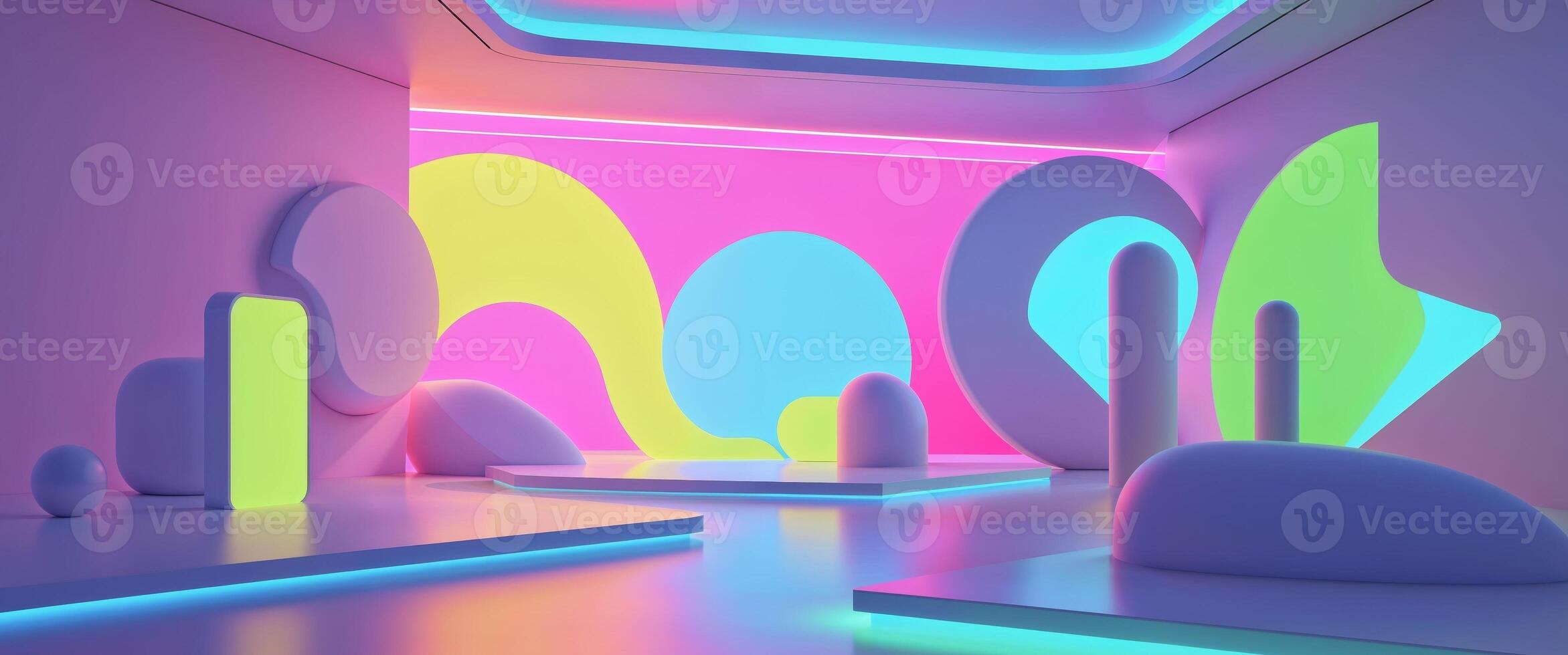 A neon room with colorful lights and shapes photo