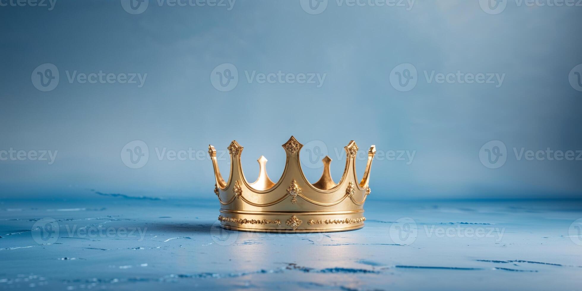 Golden crown on blue background photo