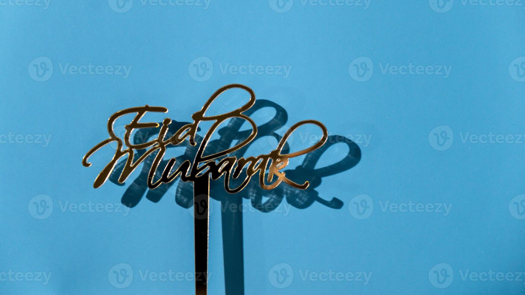 Eid Mubarak text creative conceptual poster design for advertising branding. Mock up template for greeting card postcard. Ramadan Kareem background. Traditional muslim holiday. Copy space photo